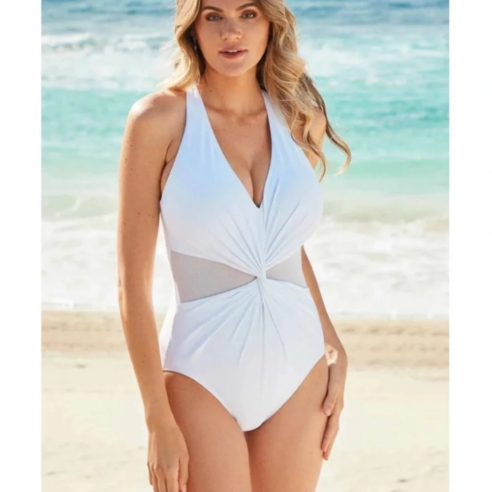 New! Miraclesuit White Illusionists Wrapture One Piece Swimsuit 3248